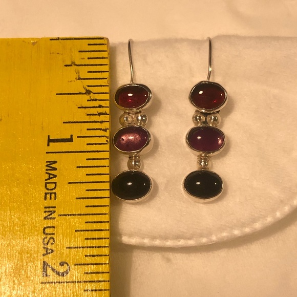 Sterling Silver 3 Stone Hook Earrings - Picture 3 of 7